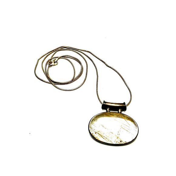 Golden Rutilated Quartz Artisan-Made Pendant on 30" Italian Sterling Snake Chain - Picture 3 of 13
